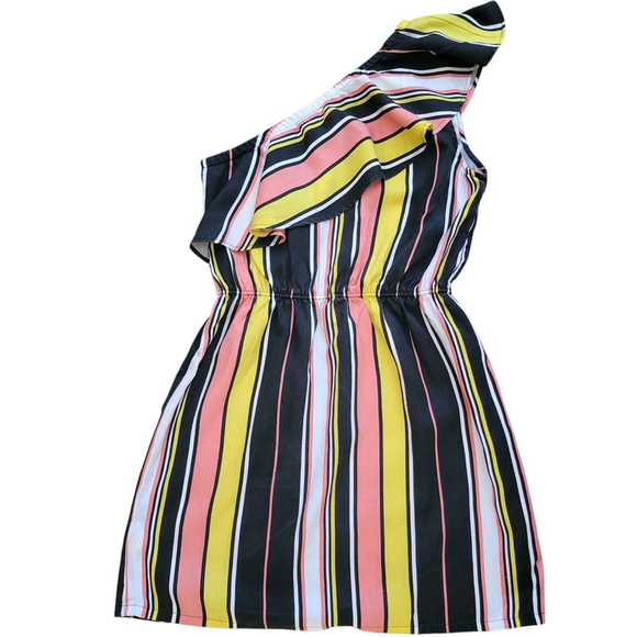 Guess Women's One Sleeve Multi-Color Stripes Knee Length Dress Size Medium - Picture 2 of 7